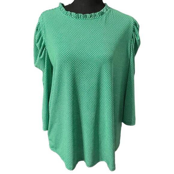 Adrianna Papell Green & White Polka Dot Blouse – Size XL - Picture 1 of 5